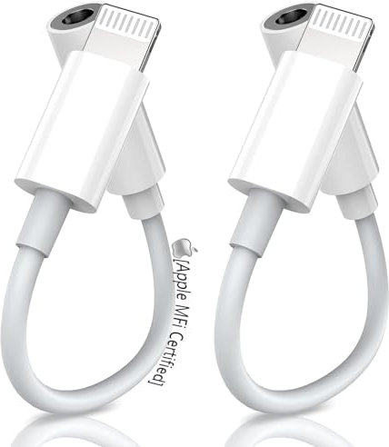 Tapo 2PC Headphone Adapter for iPhone, Lightning to 3.5mm Jack, Compatible with iPhone 14/13/12/11/XS/XR/XS Max/7/8/8 Plus