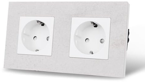CNBINGO Schuko Steckdose unterputz, Doppelsteckdose Weiß, 16Amp EU-Standard Wandsteckdose mit Marmorrahmen