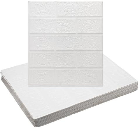 QUARKZMAN 20pcs Panneaux Muraux Effet Brique 3D, Carreaux Muraux Adhésifs, 35cm x 38.5cm Papier Peint Design Brique Imperméable Pour Cuisine, Salon, Blanc