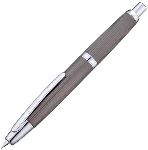 Jinhao 10 Press Fountain Pen with Box, Brushed Matt Gray Retractable Fine Nib with Converter Set (Silver Clip)