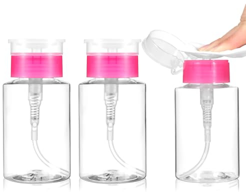 Dimeho Lot de 3 flacons à pompe verrouillables pour dissolvant de vernis à ongles - 180 ml - Conteneurs à acétone pour alcool, tonique, démaquillant (rose)