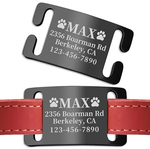 Personalisierte Hundemarke mit Gravur | Edelstahl Adressanhänger für Hunde & Katzen | Stilvolles Hunde-Namensschild für Halsband | Leise Slide-On Design