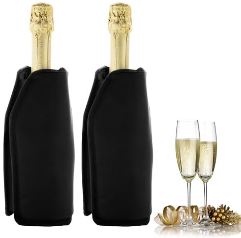 2 Stück Weinkühler Manschette, Kühlmanschette Wein, Schwarze Weinmanschette Weinflaschenkühler, Weinkühler Sektkühler Hülle, Flaschenkühler für Unterwegs, Wasserabweisender Stoff, Schnelle Kühlung