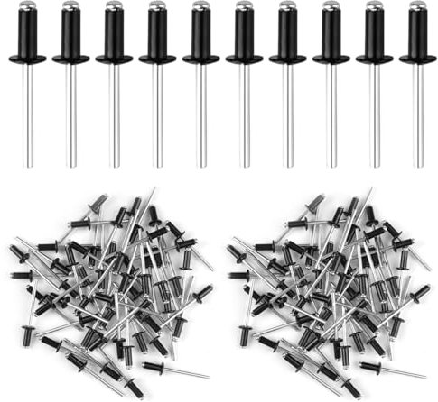 100 Pièces Rivets Aveugles en Aluminium, 4x10 mm Rivet Pop, Rivets Aveugles Clou Tirer, Rivets Plaque Immatriculation Noir Aluminium, pour Bâtiments, Bateaux, Voitures et Meubles, Métal Bois Plastique