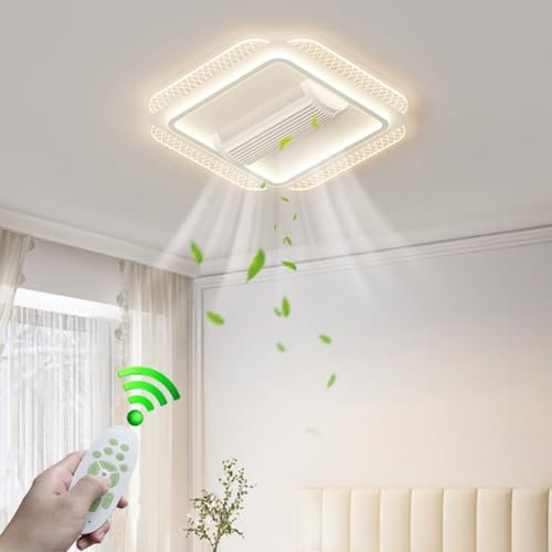 LYSDjia Ventiladores de techo sin aspas con luces, lámpara silenciosa con ventilador moderno ventilador de techo cuadrado de aluminio con montaje semiempotrado LED regulables 6 velocidades dormitorio(