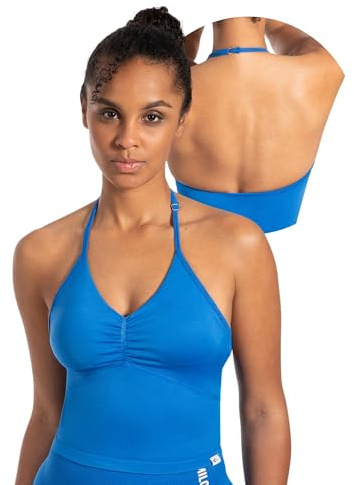 SMILODOX Crop Top Damen Malena, Cropped Neckholder Sporttop mit Ringdetails, Raffung & Rückenfrei, Tanktop nahtlos & figurbetont, ideal für Sport, Freizeit, Yoga & stylische Active Looks