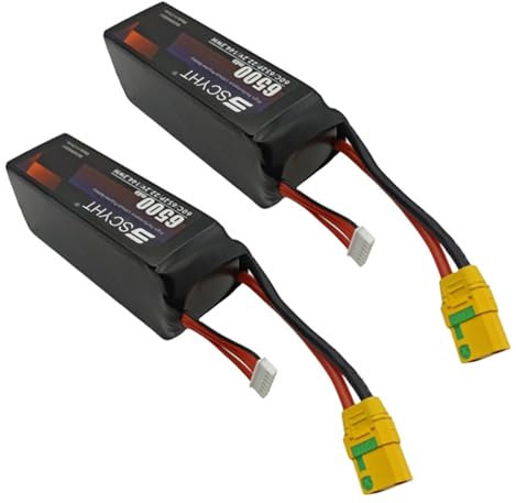 SSCYHT 6S Lipo-Akku 6500 mAh Ersatzakku 22,2 V Lithium-Ionen-Akkus 6S Drohnenakku mit BMS für 50 W – 150 W Motoren passend für Modellflugzeuge,22.2v6500mah 2pack