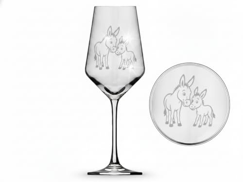 eXODA Weinglas Esel mit Baby spülmaschinenfest für Tierliebhaber | Füllmenge 350 ml, charmantes Eselmotiv, spülmaschinenfest, Höhe 21 cm, Durchmesser 8 cm, unterstützt soziale Initiativen