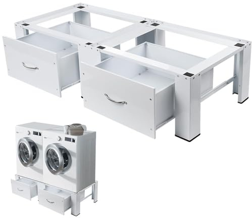 Double support en métal pour machine à laver avec tiroir - 126 (L) x 54 (l) x 32 (H) cm - Stable - Double socle pour machine à laver - Support pour sèche-linge, réfrigérateur