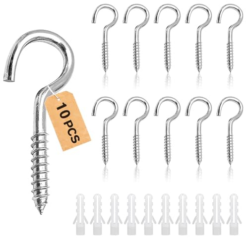 Forbabe 10 ganci a vite piccoli in acciaio inox 304, viti a gancio con filettatura, gancio a vite, gancio filettato M6 – 90 mm