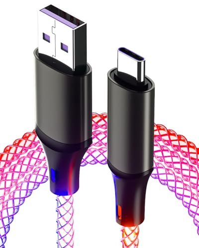 Vakler 3.3Ft/1M USB A to USB C Charger Cable, 6A Light Up Glowing Charging Cable LED Breathing Light 66W Type C Fast Charging Cord Compatible With Smartphone Galaxy S24/S23 Redmi