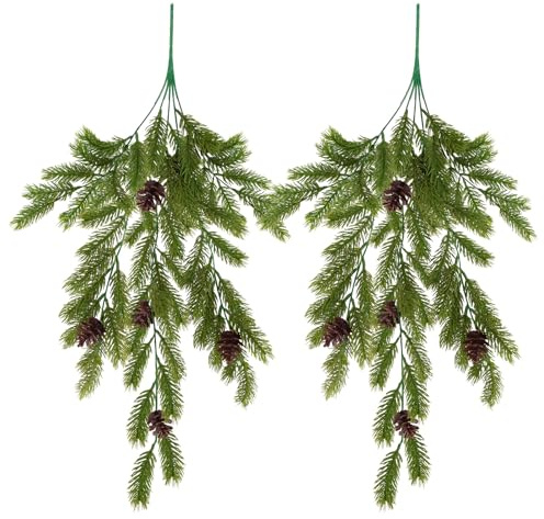 VAIAV Tannenzweige Künstlich Wie Echt Lang 74CM Künstliche Tannenzweige Tannengrün Zweige Deko Weihnachten Kunsttanne Weihnachtszweige Kiefernzweige Kunstpflanzen Hängend(2 Stück)