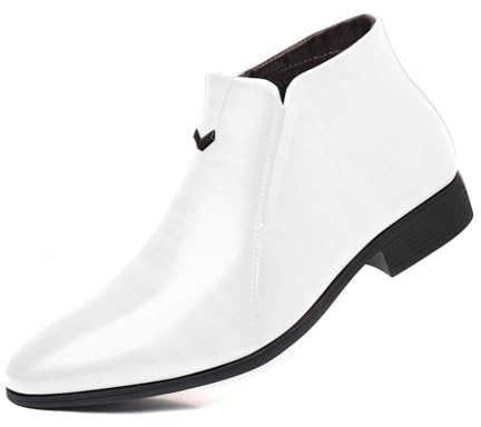 BIBOKAOKE Stivali da cowboy da uomo, stile retrò, da lavoro, in pelle, con chiusura lampo, antiscivolo, da uomo, bianco, 46 EU