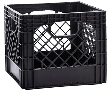 Caisse à lait en plastique avec poignées, cube empilable de 15,7 litres pour garage, maison et bureau, fabriqué aux États-Unis, 33 x 33 x 27,9 cm (lot de 1), noir