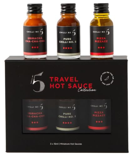 Hot Sauce Gift Set of 3, Mini Sauce Bottles with Sriracha Sauce Trio | Vegan, Vegetarian & Gluten-Free, Gift Set for Men, Chilli Oil, Extreme Hot Sauce & Spicy Sauce Selection