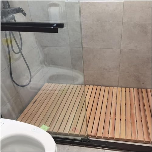 HynJGih Holz Duschmatte Rutschfeste Badematte Fußmatte Fußbett Pedal Hochentwässerungsmatte Saunagröße (80x90cm)