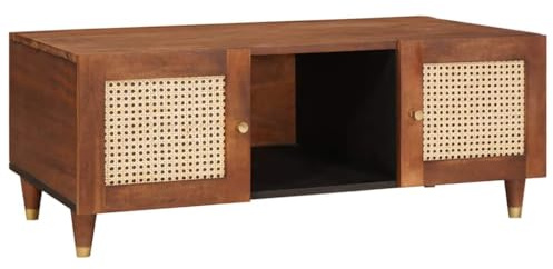 Tonture Couchtisch Braun Massivholz Mango, 100x54x40 cm, Moderner Wohnzimmertisch mit 3 Ablagen, Rustikales Design für Zuhause, Holztisch