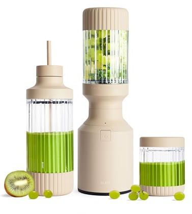 BEAST Blender smoothie 850W - Mixeur haute performance avec 3 bouteilles portables en Tritan - 785 ml - Couvercles et lames en acier inoxydable - Smoothie maker pour milkshakes, sauces et plus - Sable