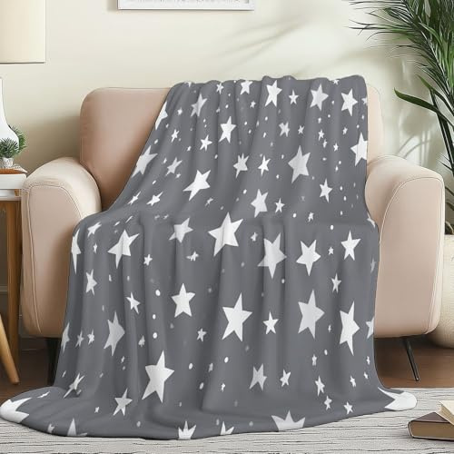 Kuschelige Flanelldecke 80 x 150 cm - Extra weiche und warme Wohndecke aus Flanell Cartoon Spaß Sterne, Flauschige Wolldecke Grau Faltenbeständig und Anti-Verfärben
