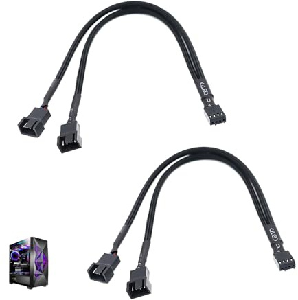 PWM Fan Splitter, 4-Pin Connector with Sleeved Braided Cable, Easy Installation, PC Power Cable with Fan Speed Synchronization 1 to 2 Splitter for Gaming PC, Compatible with Corsair and Noctua