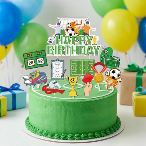 Football Cake Decorations Set - 11 Piece Soccer Party Toppers with Goal & Player Designs, Colorful Non-Edible Cake Decor for Kids Birthday Party