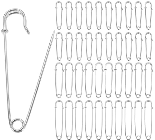 Sicherheitsnadeln Groß 40 Stück,Sicherheitsnadel,Safety Pins,50/75/100 MM, Sicher Und Stabil, Geeignet Für Decken, Kleidung, Schmuck Und Kunsthandwerk (Silber)