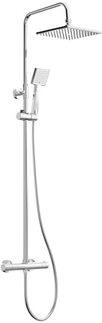 CURUK Thermostatic Shower Mixer Set, Stainless Steel Rainfall Shower Riser Rail Kit with Adjustable Holder, Solid Brass Mixer Tap, Bathroom Shower Unit Complete Set