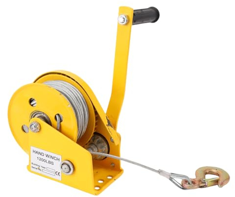 Hand Winch, 1200 lbs Pulling Capacity with Auto Brake 2 Way Self Locking Compact Manual, Boat Trailer Winch Heavy Duty Rope Crank with 10m Steel Cable