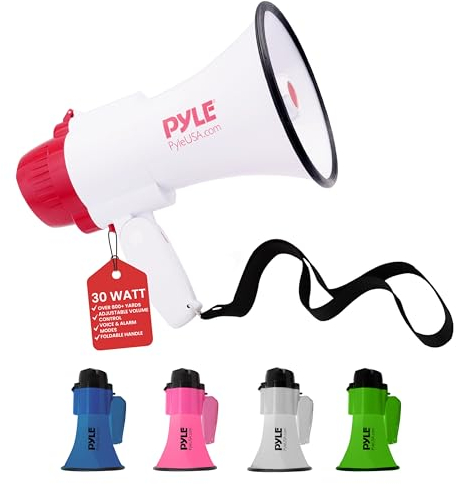 Pyle Signalhorn, Megaphon mit Sirene – Megaphone with Siren – Megafon mit Sirene & Mikrofon, Handsirene als Polizei Sirene, Air Fussball Tröte zum Anfeuern, Faltbare Megafon Kinder & Erwachsene