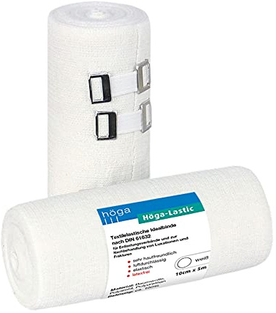 Höga Lastic Idealbinde, textilelastische Idealbinde nach DIN 61632, 10 cm x 5 m gedehnt, sehr hautfreundlich, luftdurchlässig, elastisch, 2er-Pack.
