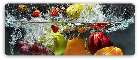 K&L Wall Art Splashing Fruits Glasbild Küche Wandschutz frisches Obst moderne Glasposter Bilder Wohnzimmer 80x30cm mit abgerundeten Ecken GA21251