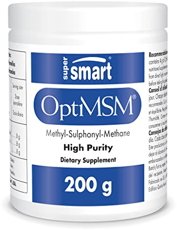 OptiMSM 200 g (Methylsulfonylmethan) – Reines MSM-Pulver – Organischer Schwefel – Vegan – GVO-frei – SuperSmart