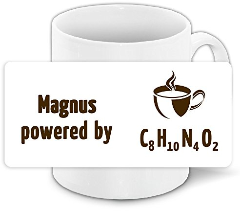 Büro-Tasse mit Namen Magnus und schönem Motiv - Nr. 8 - mit Kaffee-Formel, für Kaffee-Junkies und Morgenmuffel