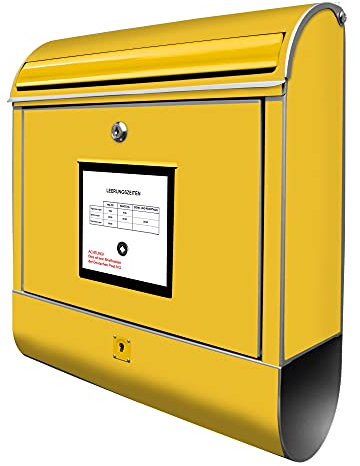 banjado® Design Briefkasten mit Briefkasten Gelb 38,5x46,5x13cm & 2 Schlüssel - Briefkasten Stahl Silber mit Zeitungsfach pulverbeschichtet - Postkasten A4 Einwurf inkl. Montagematerial