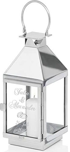 Laterne mit Gravur zur Hochzeit Geschenk | Hochzeitslaterne Weiß 28 cm | Hochzeitsgeschenke für Brautpaar Personalisiert | Originelle Geschenkidee Hochzeitstag Goldene Hochzeit Silberhochzeit
