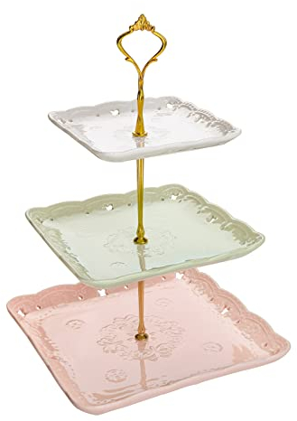 MALACASA, Serie Sweet.Time, Porzellan Cupcake Ständer 3 Etagen Obst Etagere, Eckig ServierStänder 3 Stöckige Kuchenplatte Kuchenständer, 6,25/8,25/10 Zoll Dessert Ständer für Muffins Obst, 3 Frabe