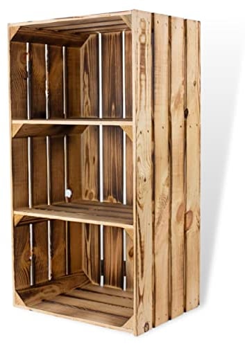 Geflammter Hochschrank mit 2 Böden 68x40x31cm Obstkisten Style Weinkisten in flambierter Optik