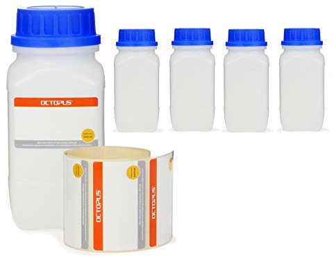 Octopus Lot de 5 Bouteilles de 750 ml à Col Large Avec Bouchon à Vis - Récipient de Rangement Pour Laboratoire, Produits Chimiques et Cuisine