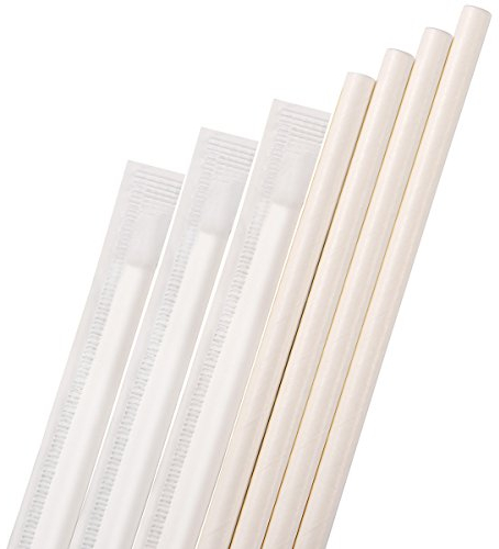 Lot de 200 pailles en papier sans colorant, biodégradables, emballées individuellement, de qualité alimentaire, de 19 cm de long, fabriquées à partir de kraft blanc