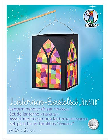 Ursus 18880099 - Juego de farolillos para manualidades (300 g/m², aprox. 14 x 20 cm, cartón negro, 11 hojas de papel transparente, 42 g/m², incluye instrucciones de artesanía)