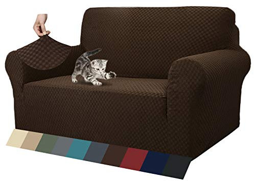 MAXIJIN Jacquard Sofabezug 2 Sitzer Couchbezug Stretch Sofahusse für Wohnzimmer Sofa-bezug für Hunde Haustiere Schonbezug Sofa mit Anti-Rutsch-Schäume (2 Sitzer, Dunkler Kaffee)