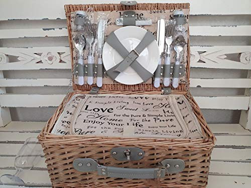 Arinosa Picknick Korb für 4 Personen Natur Grau 23 Teile Inhalt