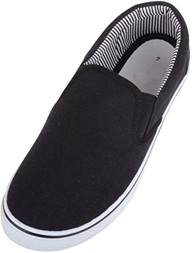 ABSOLUTE FOOTWEAR Mens Lightweight Summer Canvas Slip On Trainers Pumps with Twin Gusset - Black with White Sole - UK 8 / EU 42