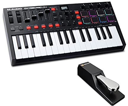 M-Audio Oxygen Pro Mini – Tastiera Midi Controller Usb A 32 Tasti Con Pad Beat, Manopole, Tasti E Fader Assegnabili Via Midi & Sp-2 - Pedale Di Sustain Universale Per Tastiera In Stile Pianoforte