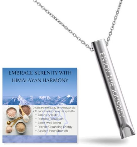 Halukakah ENJOY THE JOURNEY ZenAtmende Halskette mit Platin Plattiert Kette:Meditation & Angstlinderungstool zur Entspannung,Stressreduktion,Atemübungen,Luxuriöses Himalaya-Salz Enthalten,Damen Herren