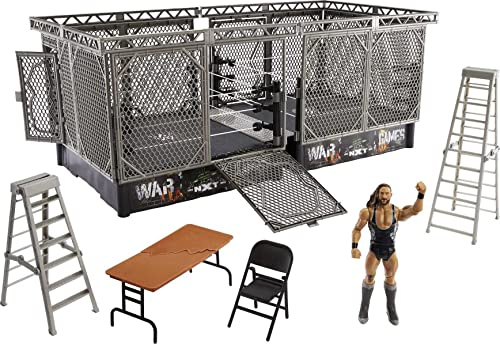 WWE NXT TakeOver War Games Spielset mit 2 NXT Ringen, Keith Lee Actionfigur, 2 Verbindungskäfigen mit Abreißstücken, 2 Leitern, Stuhl, Tisch und mehr; ab 6 Jahren