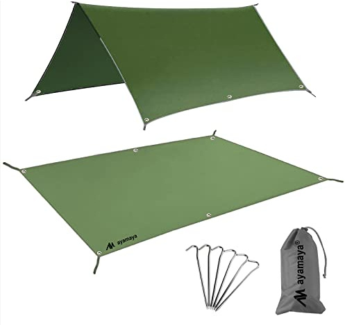 Zeltunterlage Wasserdicht, Bodenplane Zelt Unterlegplane Zelt Unterlage Zeltplane Campingzelt Plane Tarp mit 6 Ösen & 6 Heringe Ultraleicht, Kleines Packmaß Mehrere Größen für Camping Wanderpicknick