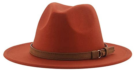 QBQZXAOSOWH Fedora Trilby Fedora-Hüte Für Damen, Herren, Breite Krempe, Feste Damenhüte, Bandgürtel, Klassische Formelle Kleidung, Khaki, Schwarze Hüte, 56-58 cm (Erwachsene), Karamell