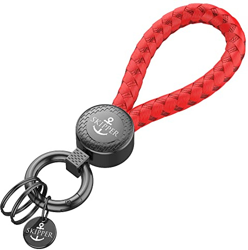 Skipper Schlüsselanhänger mit Karabiner und zwei Ringen Leder Imitat Geschenk für Frau Mann Freund Schlüsselbund Auto Boot schwarz 8874