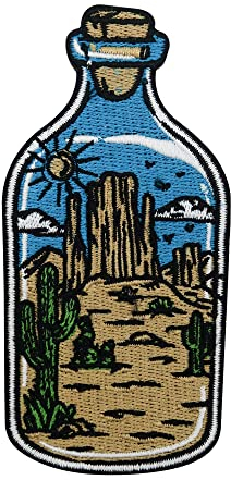 Finally Home Wüste in der Flasche Patch zum Aufbügeln | Kaktus Patches, Sonne Bügelbild, Berg Aufbügler, Berge Aufnäher, Wanderer Bügelpatch